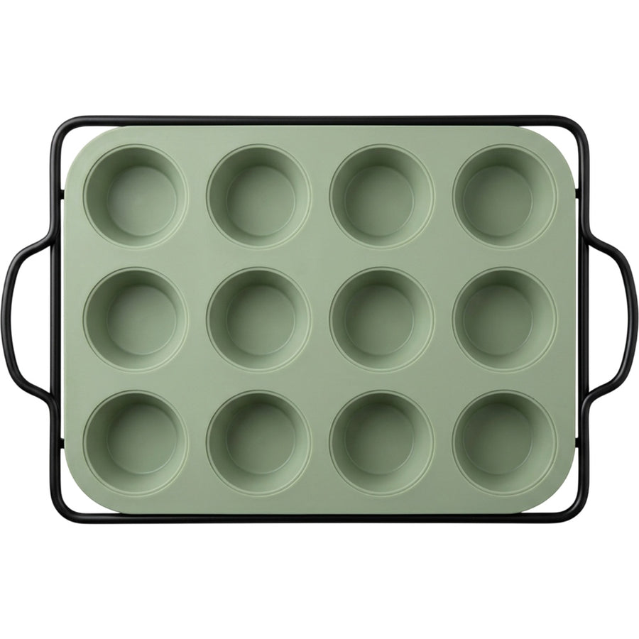 Zdvgf Twelve-Cup Silicone Muffin Mold with Steel Frame Sage